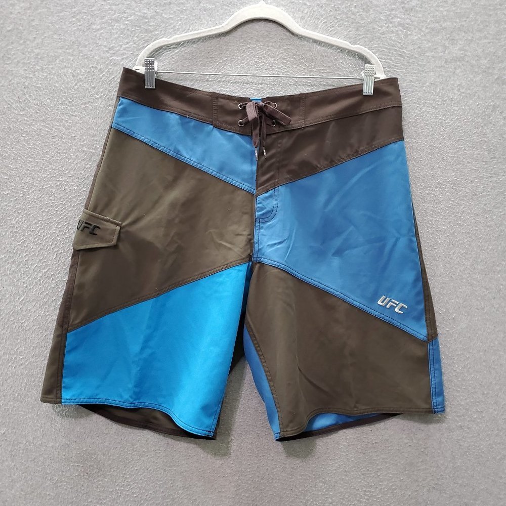 UFC Men Swimwear 36 Blue Black Colorblock Board Shorts‎ Logo Surf Beach